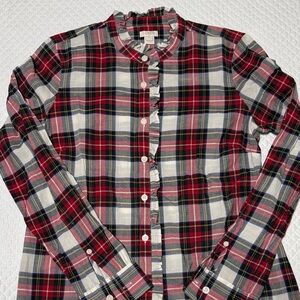 J. Crew Red and Blue Plaid Ruffle Shirt